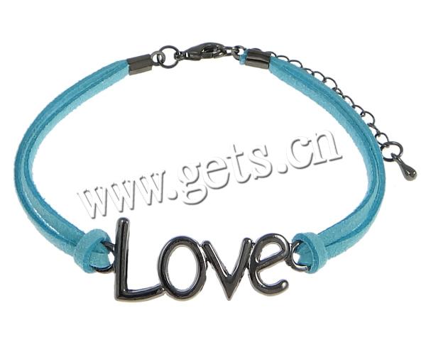 Velveteen Cord Bracelet, with Zinc Alloy, brass lobster clasp, with 2Inch extender chain, Letter, word love, plated, Customized & 2-strand, more colors for choice, cadmium free, 41x15mm, 2mm, Length:Approx 7.5 Inch, Sold By Strand