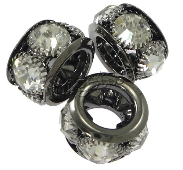 Rondelle Rhinestone Spacer, Brass, plated, with rhinestone, more colors for choice, 9x16mm, Hole:Approx 8mm, Sold By PC