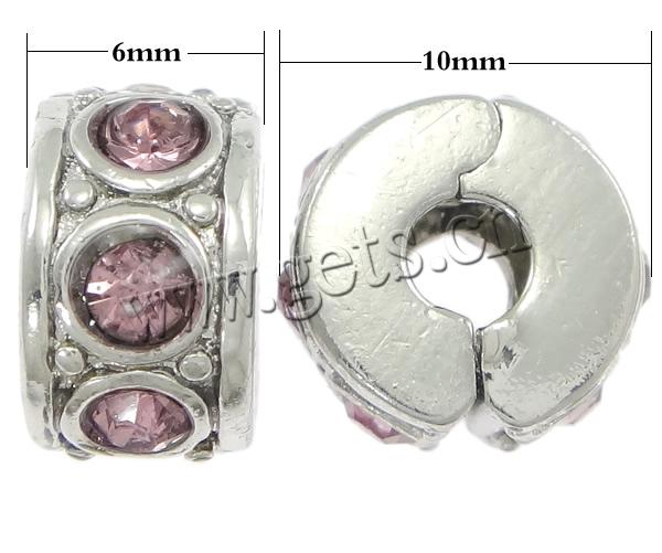 Cierre Estilo Europeo de Aleación de Zinc, Toroidal, chapado, con diamantes de imitación, más colores para la opción, 6x10mm, agujero:aproximado 3.5mm, Vendido por UD