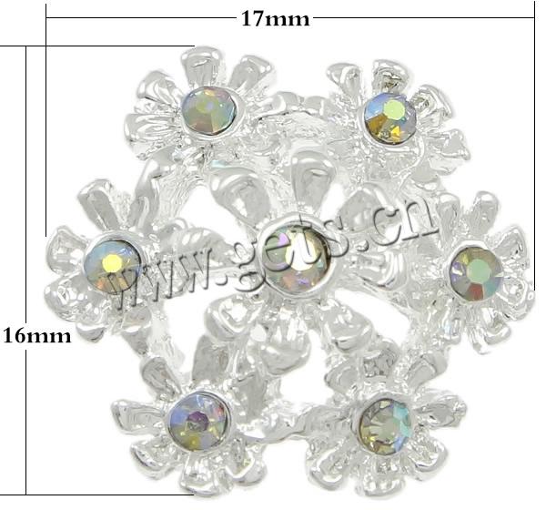 Rhinestone Zinc Alloy Connector, Flower, plated, with rhinestone & 2-strand, more colors for choice, nickel, lead & cadmium free, 17x16x5mm, Hole:Approx 1mm, Sold By PC