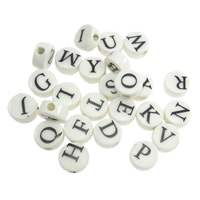 Perles porcelaine, impression, avec le motif de lettre & mélangé, blanc Environ 2mm, Vendu par PC