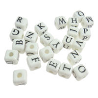 Porcelain Alphabet Beads, printing, with letter pattern & mixed, white, 9mm Approx 3mm 