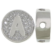 Cubic Zirconia Micro Pave Brass Beads, Flat Round, plated, with letter pattern & micro pave cubic zirconia & hollow Approx 2mm 