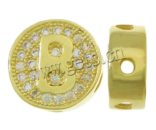 Cubic Zirconia Micro Pave Brass Beads, Flat Round, plated, with letter pattern & micro pave cubic zirconia & hollow, more colors for choice, 11x5mm, Hole:Approx 2mm, Sold By PC