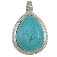 Brass Pendant, with turquoise, Teardrop, blue, nickel, lead & cadmium free Approx 7mm 
