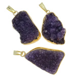 Amethyst Pendant, with Brass, gold color plated, February Birthstone, nickel, lead & cadmium free, 18-27mm Approx 