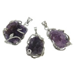 Amethyst Pendant, with Brass, platinum color plated, February Birthstone, nickel, lead & cadmium free - Approx 