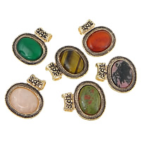 Gemstone Brass Pendants, with Brass, Flat Oval, rose gold color plated & blacken Approx 