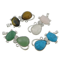Gemstone Brass Pendants, with Brass, Cat, platinum color plated & with rhinestone Approx 