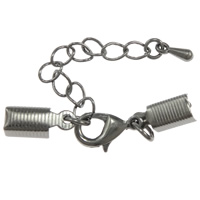 Brass Lobster Claw Cord Clasp, plated, with cord tip & with extender chain 40-45mm 