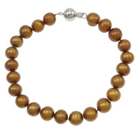Perlen Armbänder, Natürliche kultivierte Süßwasserperlen, Messing Verschluss, 8-9mm, Länge:7.5 ZollInch, verkauft von Strang