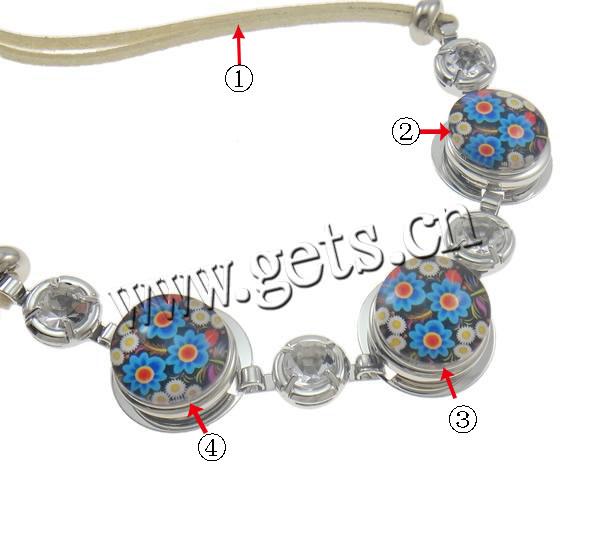 цинковый сплав Snap кнопки Ожерелье, с шерстяной шнур & канифоль, с 6.5cm наполнитель цепи, Другое покрытие, со стразами, Много цветов для выбора, не содержит никель, свинец, 22x12mm, длина:Приблизительно 28.5 дюймовый, продается Strand