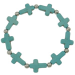Synthetic Turquoise Bracelet, Cross, green Approx 7 Inch 