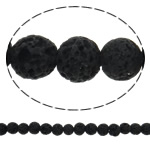 Abalorios de Lava, Esférico, más tamaños para la opción, Negro, agujero:aproximado 1mm, longitud:aproximado 15.7 Inch, Vendido por Sarta