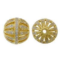 Cubic Zirconia Micro Pave Brass Beads, Round, plated, micro pave cubic zirconia & hollow 12.5mm Approx 2mm 