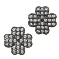 Cubic Zirconia Micro Pave Brass Beads, Four Leaf Clover, plated, micro pave cubic zirconia & hollow Approx 2mm 