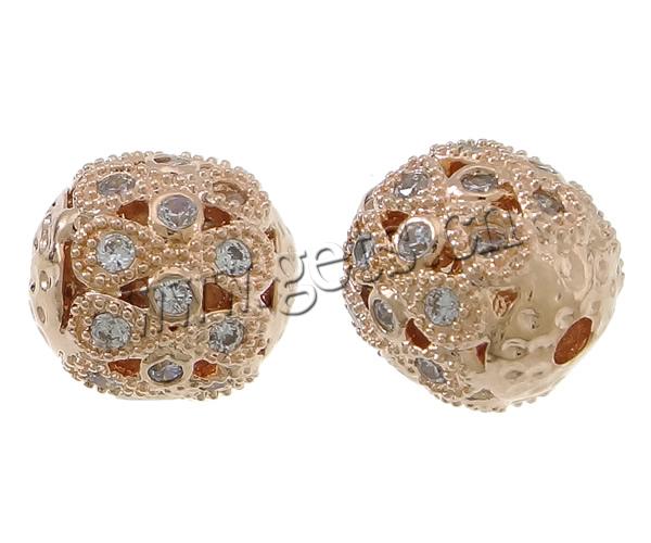 Cubic Zirconia Micro Pave Brass Beads, Round, plated, micro pave cubic zirconia & hollow, more colors for choice, 9x8.5mm, Hole:Approx 2mm, Sold By PC