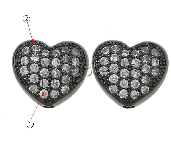 Cubic Zirconia Micro Pave Brass Beads, Heart, plated, micro pave cubic zirconia & hollow, more colors for choice, 9x8x4mm, Hole:Approx 1.5mm, Sold By PC