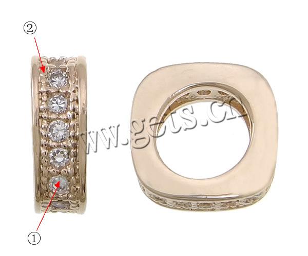 Cubic Zirconia Micro Pave Brass European Bead, Square, plated, micro pave cubic zirconia & without troll, more colors for choice, 3x8mm, Hole:Approx 5mm, Sold By PC