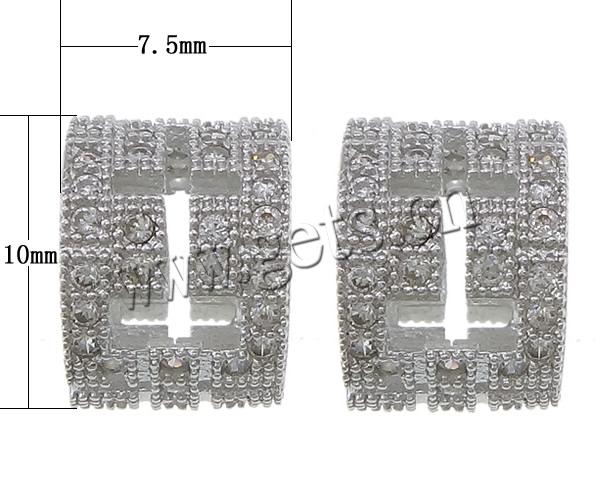 Cubic Zirconia Micro Pave Brass Beads, Column, plated, micro pave cubic zirconia & large hole & hollow, more colors for choice, 7.5x10mm, Hole:Approx 7mm, Sold By PC