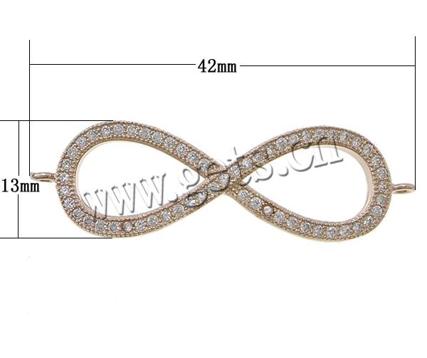 Cubic Zirconia Micro Pave Brass Connector, Infinity, plated, micro pave cubic zirconia & 1/1 loop, more colors for choice, 42x13x2mm, Hole:Approx 1.5mm, Sold By PC