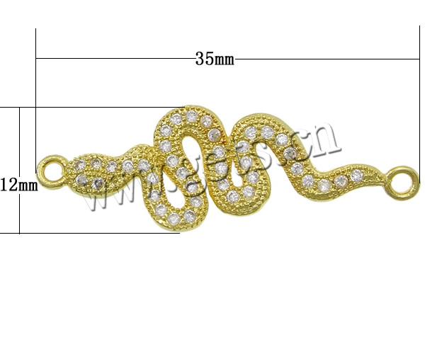 Cubic Zirconia Micro Pave Brass Connector, Snake, plated, micro pave cubic zirconia & 1/1 loop, more colors for choice, 35x12x1.5mm, Hole:Approx 2mm, Sold By PC