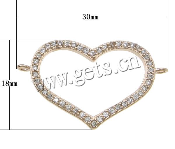 Cubic Zirconia Micro Pave Brass Connector, Heart, plated, micro pave cubic zirconia & 1/1 loop, more colors for choice, 30x18x2mm, Hole:Approx 2mm, Sold By PC