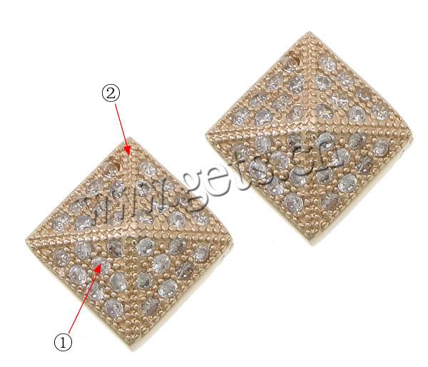 Cubic Zirconia Micro Pave Brass Beads, Rhombus, plated, micro pave cubic zirconia & hollow, more colors for choice, 13x13x5mm, Hole:Approx 1.8mm, Sold By PC