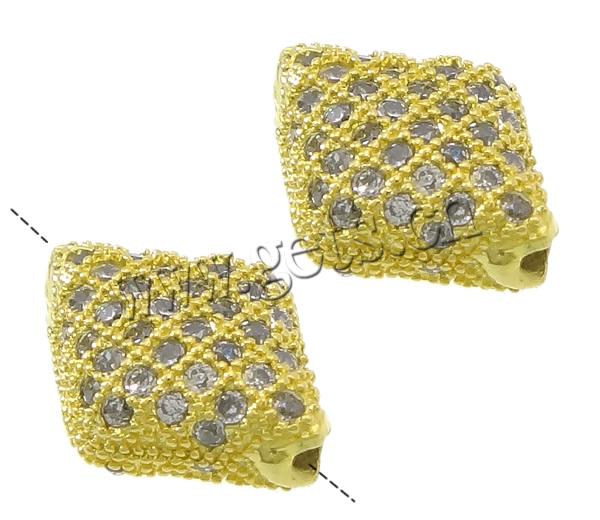 Cubic Zirconia Micro Pave Brass Beads, Rhombus, plated, micro pave cubic zirconia, more colors for choice, 11x8x4mm, Hole:Approx 2mm, Sold By PC
