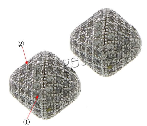 Cubic Zirconia Micro Pave Brass Beads, Bicone, plated, micro pave cubic zirconia, more colors for choice, 9.5x9.5mm, Hole:Approx 1.8mm, Sold By PC