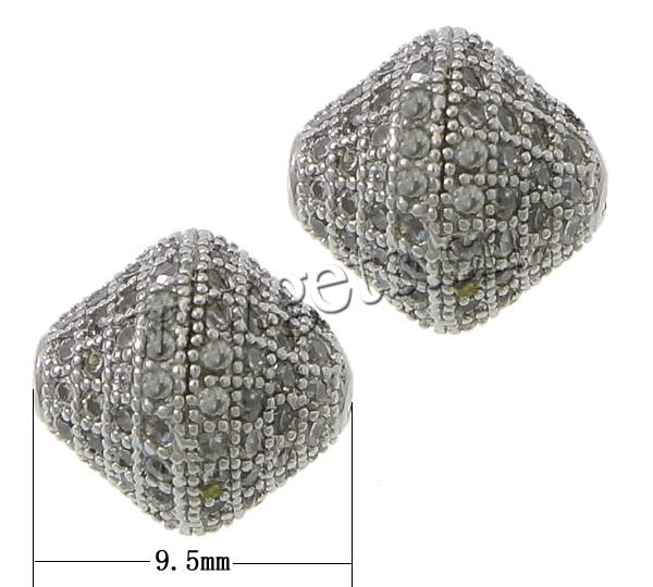 Cubic Zirconia Micro Pave Brass Beads, Bicone, plated, micro pave cubic zirconia, more colors for choice, 9.5x9.5mm, Hole:Approx 1.8mm, Sold By PC