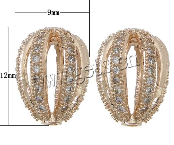 Cubic Zirconia Micro Pave Brass Beads, Oval, plated, micro pave 60 pcs cubic zirconia & hollow, more colors for choice, 9x12x9mm, Hole:Approx 1.2mm, Sold By PC