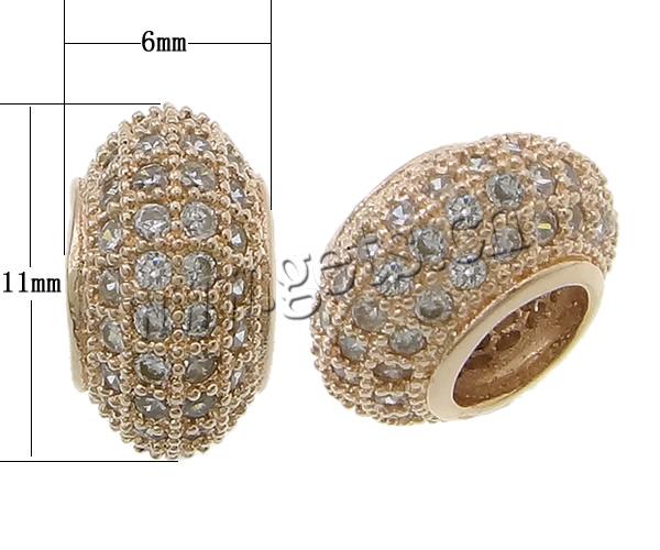 Cubic Zirconia Micro Pave Brass Beads, Drum, plated, micro pave cubic zirconia & without troll, more colors for choice, 6x11x6mm, Hole:Approx 4mm, Sold By PC