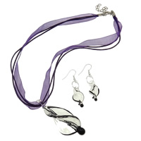 Parures de bijoux de Murano, chalumeau, boucle d'oreille & collier, avec Ruban, laiton fermoir homard, laiton boucle d'oreille crochet, violet  .5 pouce, Vendu par fixé