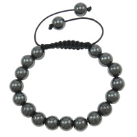 Hematite Woven Ball Bracelets, with Wax Cord, handmade, 10mm Approx 7.5 Inch 