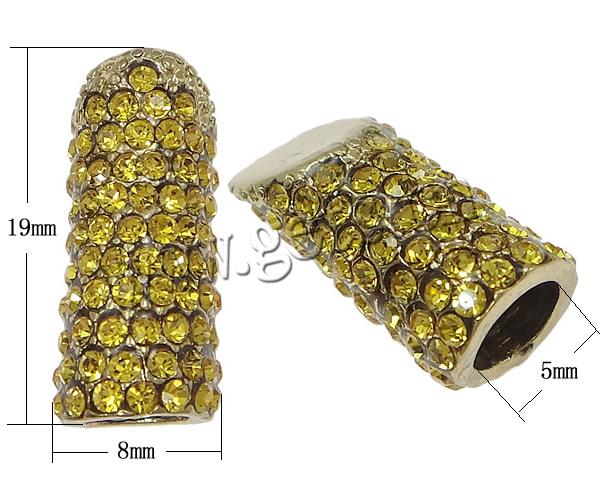 Zinc Alloy End Cap, plated, with rhinestone, more colors for choice, cadmium free, 8x19mm, Hole:Approx 5mm, Sold By PC