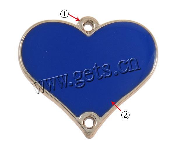 connecteur acrylique en émail, coeur, Placage UV, boucle de 1/1, plus de couleurs à choisir, 36x32x4mm, Trou:Environ 2mm, Vendu par PC