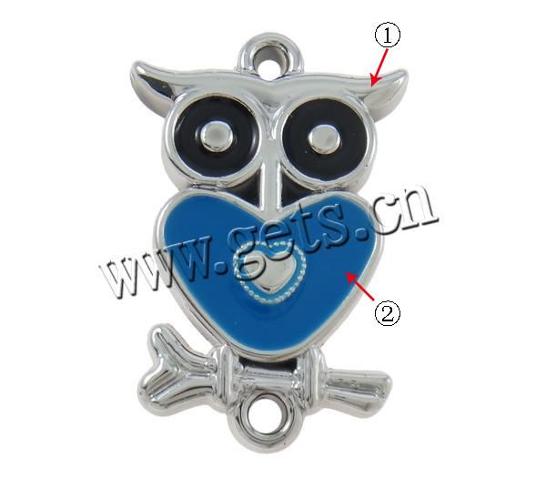 Enamel Acrylic Connector, Owl, UV plating, 1/1 loop, more colors for choice, 23x33x4mm, Hole:Approx 2mm, Sold By PC