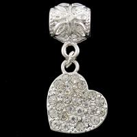 Zinc Alloy European Pendants, Heart, plated, without troll & with rhinestone Approx 4mm 