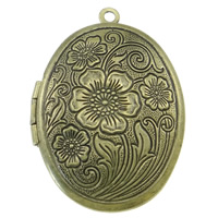 Brass Locket Pendants, Flat Oval, plated, with flower pattern Approx 2mm 
