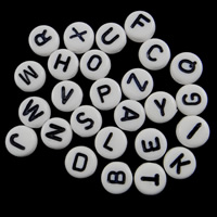 Plastic Alphabet Beads, Flat Round, with letter pattern, white Approx 1mm 