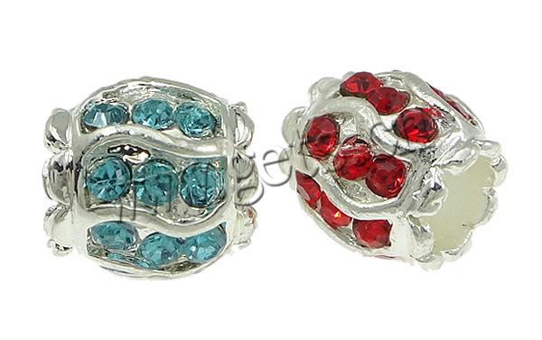 Rhinestone Zinc Alloy European Beads, Drum, plated, more colors for choice, nickel, lead & cadmium free, 12x12mm, Hole:Approx 6mm, Sold By PC