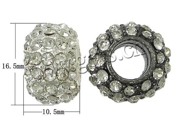 Perles European de stras d'alliage de Zinc , rondelle, Placage, sans filetage & avec strass, plus de couleurs à choisir, protéger l'environnement, sans nickel, plomb et cadmium, 16.5x10.5mm, Trou:Environ 8mm, Vendu par PC