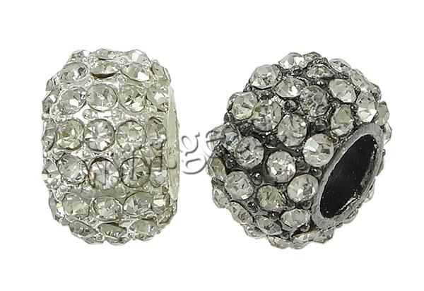 Rhinestone Zinc Alloy European Beads, Rondelle, plated, without troll & with rhinestone, more colors for choice, nickel, lead & cadmium free, 16.5x10.5mm, Hole:Approx 8mm, Sold By PC