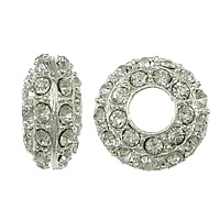 Rhinestone European Beads, with Zinc Alloy, Rondelle, plating thickness more than 3μm & with Mideast rhinestone 