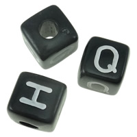 Plastic Alphabet Beads & with letter pattern & mixed & four-sided, black Approx 4mm 