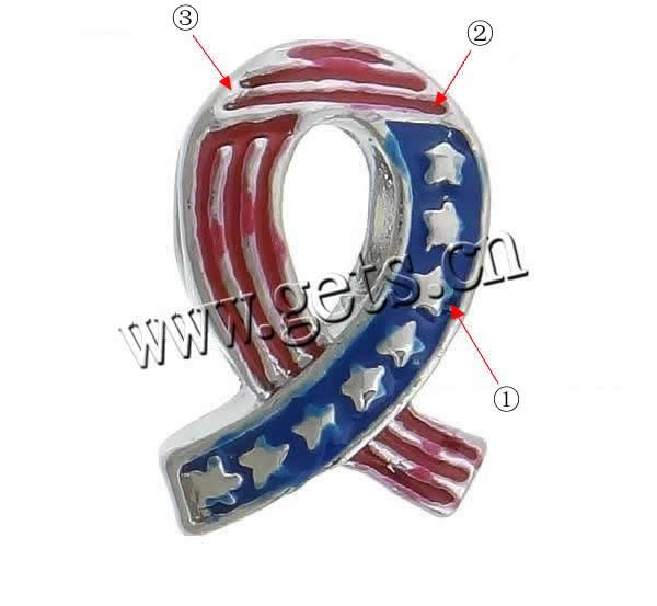 Awareness Ribbon Bead, Zinc Alloy, plated, Customized & enamel & large hole, more colors for choice, lead & nickel free, 10x15x6mm, Hole:Approx 4.5mm, Sold By PC