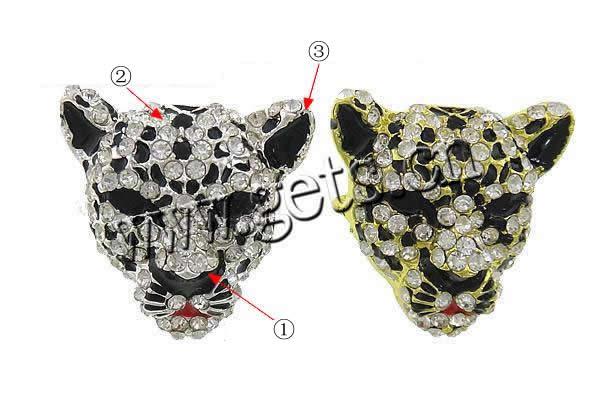 Animal Zinc Alloy Connector, with enamel, Leopard, plated, enamel & with rhinestone & 1/1 loop, more colors for choice, 36x33x13mm, Hole:Approx 3mm, Sold By PC