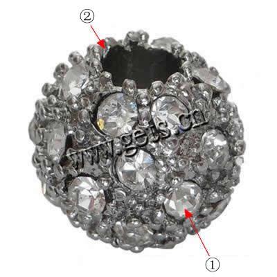 Rhinestone Zinc Alloy Beads, with Zinc Alloy, Round, plated, Customized & large hole, more colors for choice, Hole:Approx 2.5mm, Sold By PC