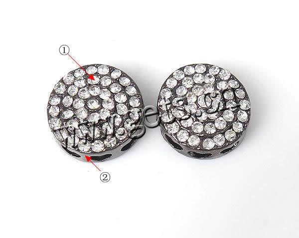 Rhinestone Zinc Alloy Beads, Flat Round, plated, with A grade rhinestone, more colors for choice, 15x15x6mm, Hole:Approx 2mm, Sold By PC